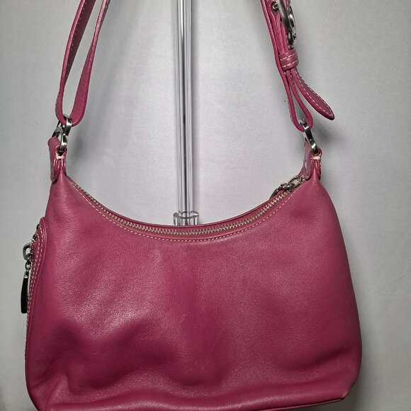 Cole Haan pink magenta leather hobo bag with a front buckle pocket - Picture 15 of 16